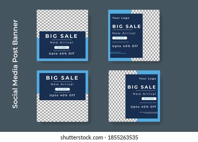 Set of Editable minimal square banner template. Black and yellow background color with stripe line shape. Suitable for social media post and web internet ads. Vector illustration with photo college