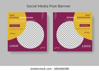 Conjunto de plantilla de banner cuadrado mínimo editable. Color de fondo negro y amarillo con forma de línea de rayas. Adecuado para publicaciones en medios sociales y anuncios en internet. Ilustración vectorial con colegio fotográfico
