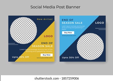 Conjunto de plantilla de banner cuadrado mínimo editable. Color de fondo negro y amarillo con forma de línea de rayas. Adecuado para publicaciones en medios sociales y anuncios en internet. Ilustración vectorial con colegio fotográfico