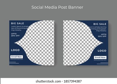 Set of Editable minimal square banner template. Black and yellow background color with stripe line shape. Suitable for social media post and web internet ads. Vector illustration with photo college