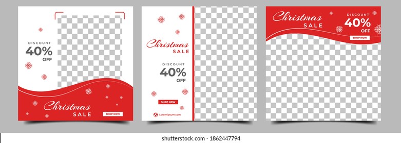 Set of editable minimal square banner design.. Christmas sale post template with photo collage. Usable for social media, banner and web internet ads.