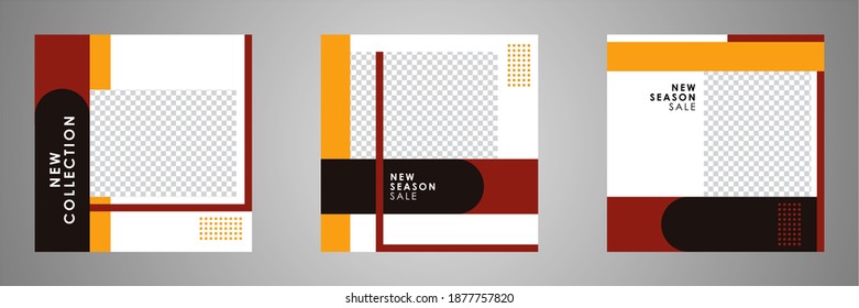 Conjunto de plantilla de banner cuadrado mínimo editable. Adecuado para publicaciones en medios sociales y anuncios en internet. Ilustración vectorial con colegio fotográfico.