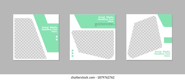Set of Editable minimal square banner template. Green and white background color with geometric shapes for social media post and web internet ads. Vector illustration