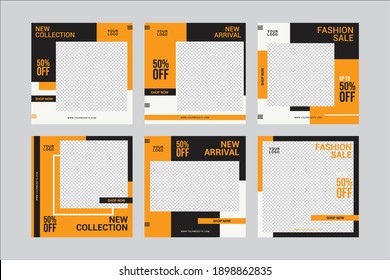 Set of Editable minimal square banner template. Black and yellow background color with stripe line shape. Suitable for social media post and web internet ads. Vector illustration with photo college

