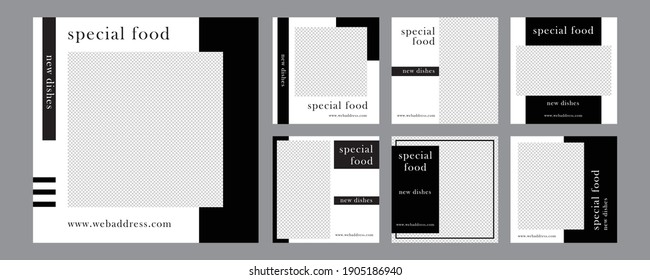 Set of Editable minimal square banner template. White and black background color with stripe line shape. Suitable for social media post and web internet ads. Vector illustration with photo college

