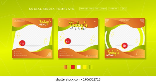 Set of Editable minimal square banner template. green and orange background color with stripe line shape. Suitable for social media post and web internet ads. Vector illustration with photo college