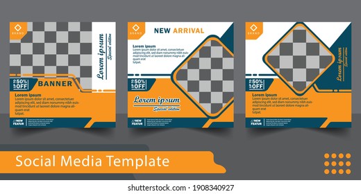 Set of editable minimal square banner template. Suitable for social media post and web internet ads. with background for photo layout. Design template vector