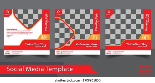 Set of editable minimal square banner template. Promotion sale valentine day. Suitable for social media post and web internet ads. with background for photo layout. Design template vector