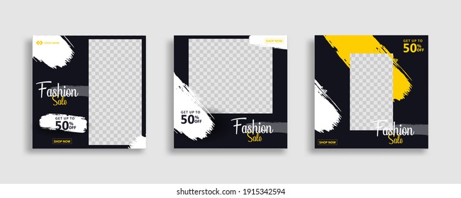 Set of Editable minimal square banner template. Blue yellow white background color with geometric shapes for social media post and web internet ads. Vector illustration