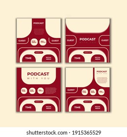 Set of editable minimal square banner templates. Red and light brown background color with striped shape. Suitable for social media posts and web internet advertising