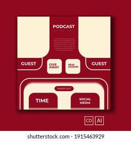 Conjunto de plantillas de banner cuadradas mínimas editables. Color de fondo rojo y marrón con forma redondeada. Fantástico para publicaciones y anuncios en medios sociales