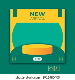 Set of editable minimal square banner templates. Green and yellow background color with stripes. Great for social media posts and advertisements