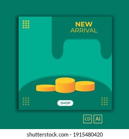 Set of editable minimal square banner templates. Green and yellow background color with stripes. Suitable for social media posts and internet advertising