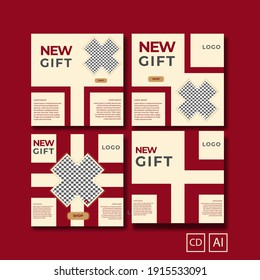 Set of editable minimal square banner templates. The background color is light brown and red in an upward line. Great for posting and advertising social media ads