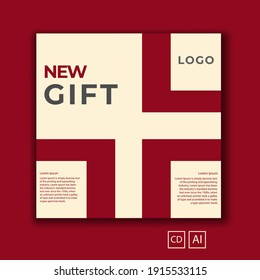 Set of editable minimal square banner templates. Light brown and red background color with up and down lines. Great for social media posts and ads