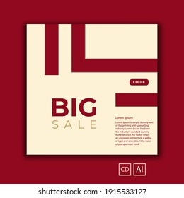Set of editable minimal square banner templates. Light brown and red squares background color. Great for social media posts and ads