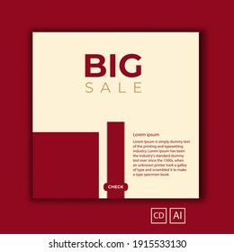 Set of editable minimal square banner templates. Light brown and red background color is simple. Great for social media posts and ads