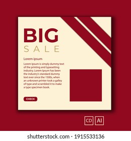 Set of editable minimal square banner templates. Light brown and red background color is simple. Great for posting and advertising social media ads