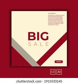 Set of editable minimal square banner templates. The background color is light brown and red in slanted lines. Great for web advertising social media posts and ads