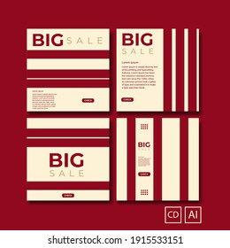 Set of editable minimal square banner templates. Light brown background color and red outline. Great for posting and advertising social media ads