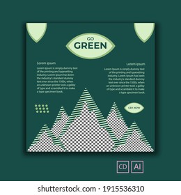 Set of editable minimal square banner templates. Dark green and light green background color in stripes. Great for web advertising social media posts and ads