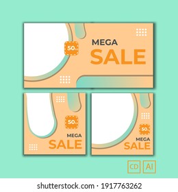 Set of editable minimal square banner templates. Light yellow background color and yellow and green degradation with flat design. Great for web posts and social media
