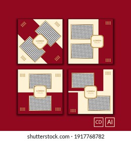 Set of editable minimal square banner templates. Light brown and red background color with rectangle design. Great for posts and social media