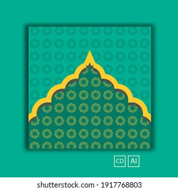 Set of editable minimal square banner templates. Green and yellow background color with ramadan pattern design. Great for posts and social media