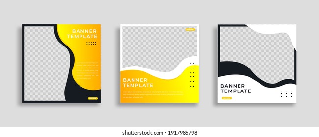 Set of Editable minimal square banner template. Blue yellow white background color with geometric shapes for social media post and web internet ads. Vector illustration