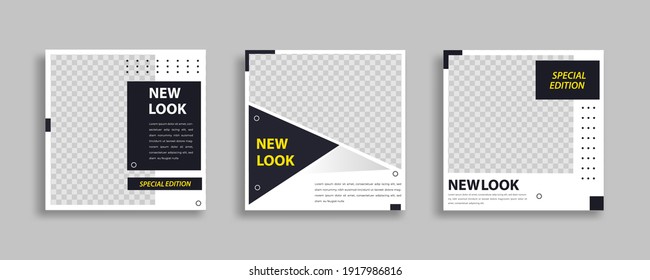 Set of Editable minimal square banner template. Blue yellow white background color with geometric shapes for social media post and web internet ads. Vector illustration