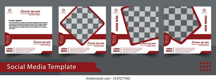 Conjunto de plantilla de banner cuadrado mínimo editable. color de fondo rojo y blanco. Adecuado para publicaciones en medios sociales y anuncios en internet.