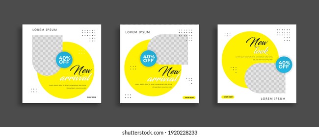 Set of Editable minimal square banner template. Blue yellow white background color with geometric shapes for social media post and web internet ads. Vector illustration 