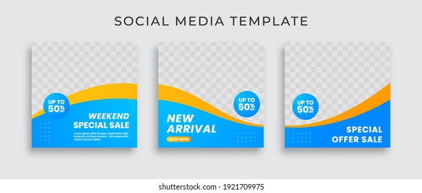 Set Editable minimal square banner template  blue   yellow gradient background color  Suitable for social media post   web internet ads  Vector illustration 
