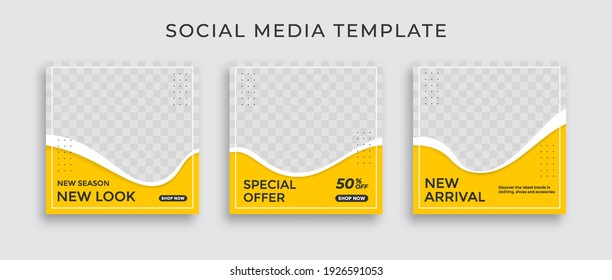 Set of Editable minimal square banner template. Black and yellow background color. Suitable for social media post and web internet ads.