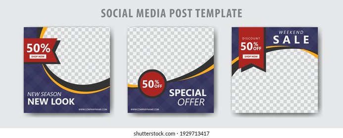 Set of editable minimal square banner template. Banner template for social media post