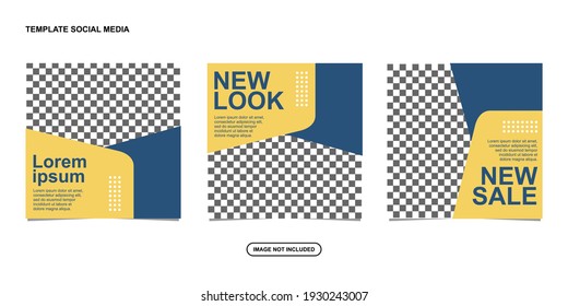 Set of Editable minimal square banner template. blue and yellow background color with stripe line shape. Suitable for social media post and web internet ads.