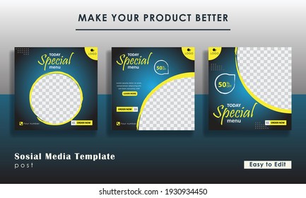 Set of Editable minimal square banner template. Black and blue background color with stripe line shape. Suitable for social media post and web internet ads. Vector illustration with photo college