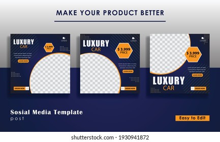 Set of Editable minimal square banner template. Black and blue background color with stripe line shape. Suitable for social media post and web internet ads. Vector illustration with photo college