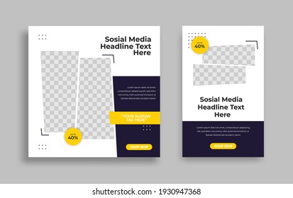 Set of Editable minimal square banner template. Black yellow white background color with geometric shapes for social media post, story and web internet ads. Vector illustration