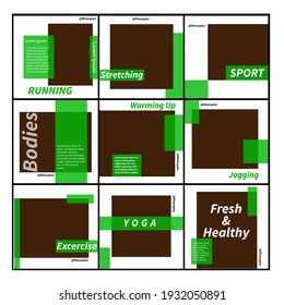 Conjunto de plantilla de banner cuadrado mínimo editable. Color de fondo blanco y verde con forma de caja. Adecuado para publicaciones en medios sociales y anuncios en internet. Ilustración vectorial con colegio fotográfico