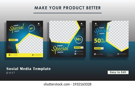 Set of Editable minimal square banner template. Black and blue
 background color with stripe line shape. Suitable for social media post and web internet ads. Vector illustration with photo college