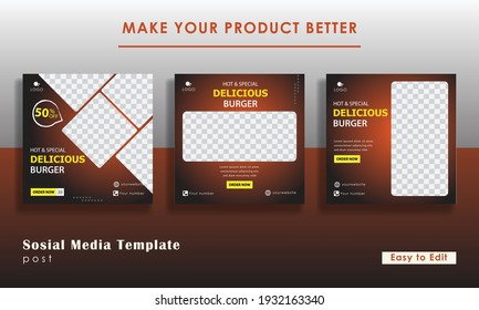 Set of Editable minimal square banner template. Black and red background color with stripe line shape. Suitable for social media post and web internet ads. Vector illustration with photo college