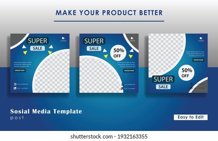 Set of Editable minimal square banner template. gray and blue background color with stripe line shape. Suitable for social media post and web internet ads. Vector illustration with photo college