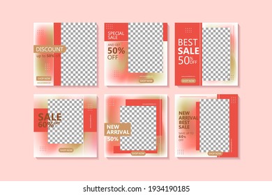 Set of Editable minimal square banner template. Pink background color with shape. Suitable for social media post and web ads.