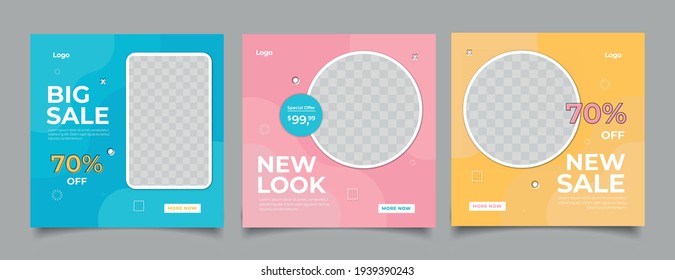 Set of Editable minimal square banner template.
