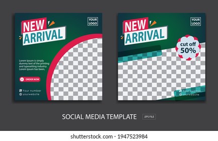 Set of editable minimal square banner templates. green and black background color with stripes. Suitable for social media posts and web internet advertising. Vector illustration with college photos