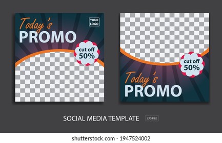 Set of editable minimal square banner templates. today promo, green and black gradient background color with stripes. Suitable for social media posts and web internet advertising. Vector illustration