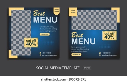 Set of Editable minimal square banner template. for best menu. Suitable for social media post and web internet ads. Vector illustration with photo college
