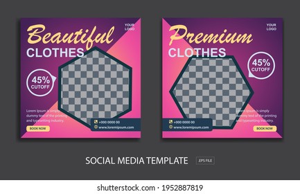 Set of Editable minimal square banner template. for promotion clothes . Suitable for social media post and web internet ads.