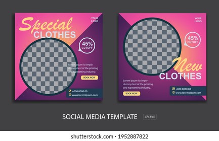 Set of Editable minimal square banner template. for promotion clothes . Suitable for social media post and web internet ads.